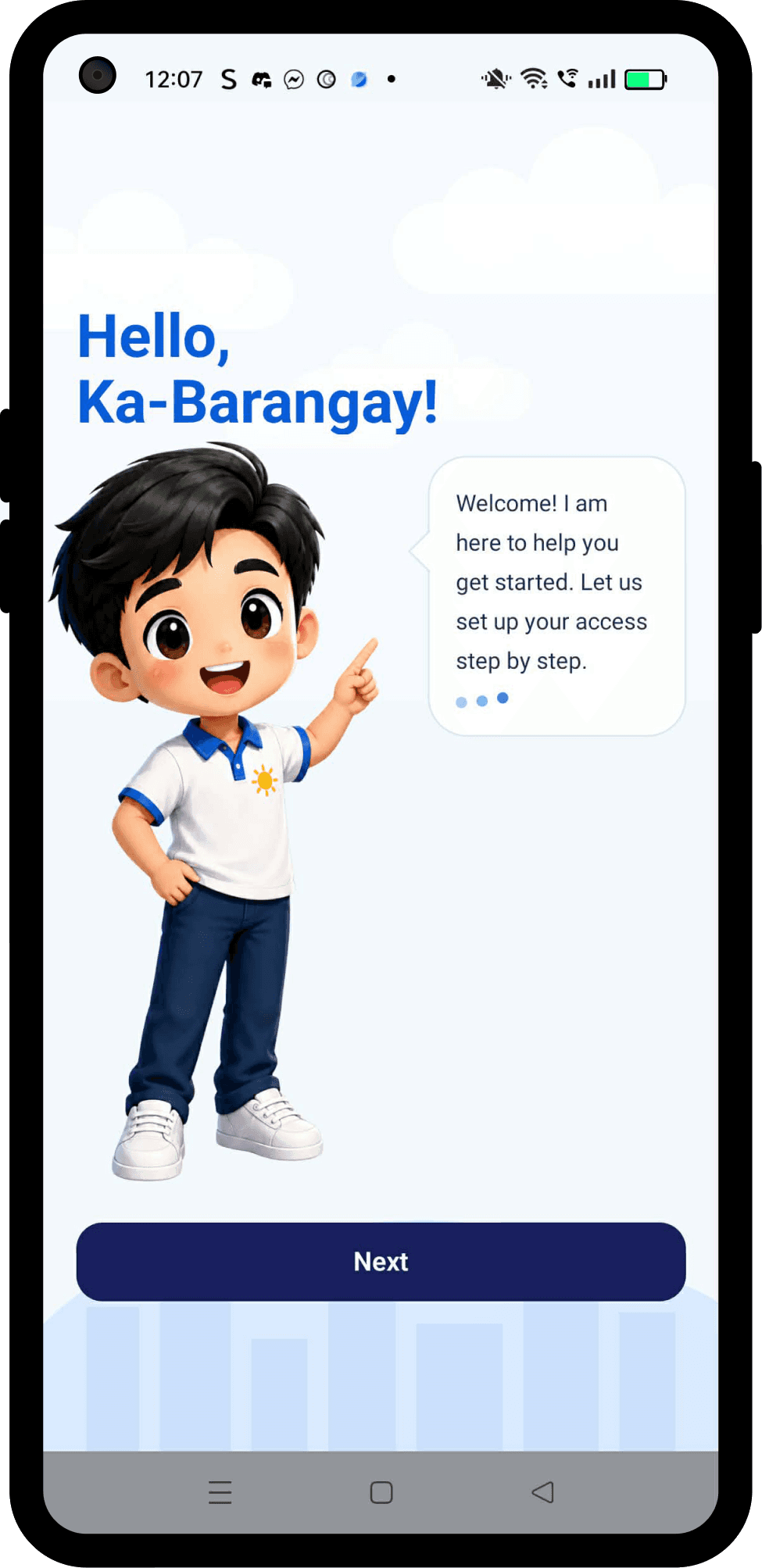 Barangay Buddy mobile app onboarding screen